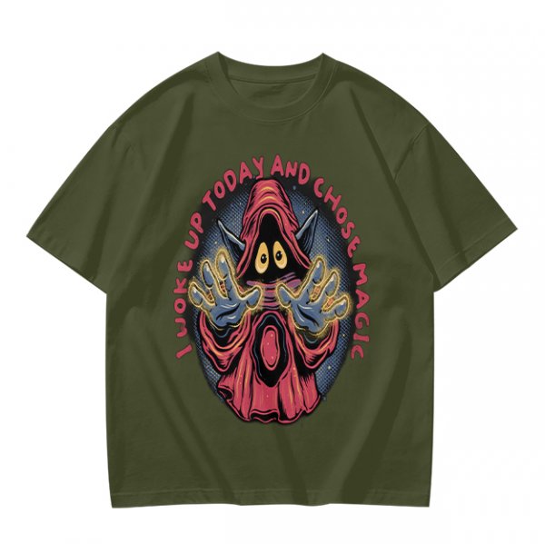 Olive T-Shirt With Wizard Artwork And 'I Woke Up Today And Chose Magic' Text