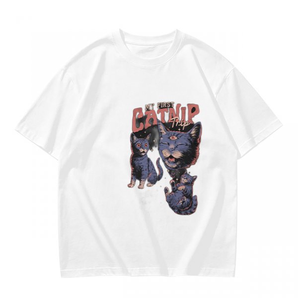 Olive T-Shirt With My First Catnip Trip Psychedelic Cat Print