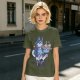 Olive green t-shirt with a husky holding pupcakes graphic