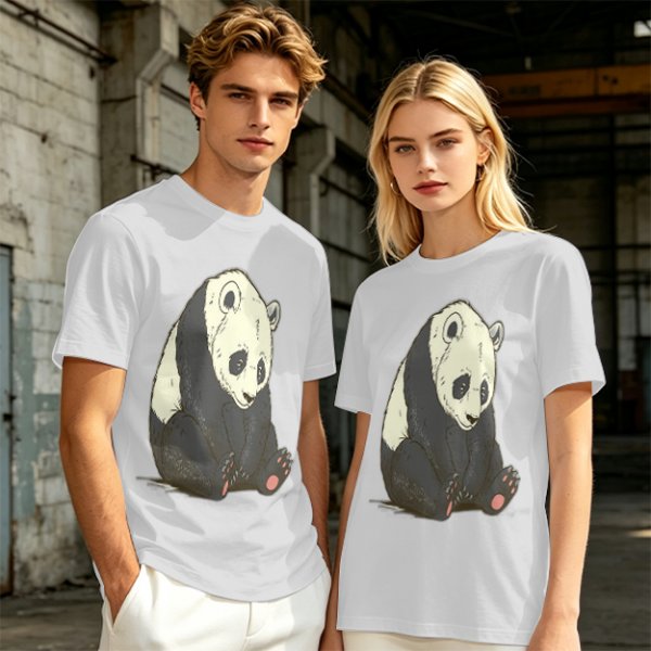 Olive T-shirt with Sad Sitting Panda Graphic Print