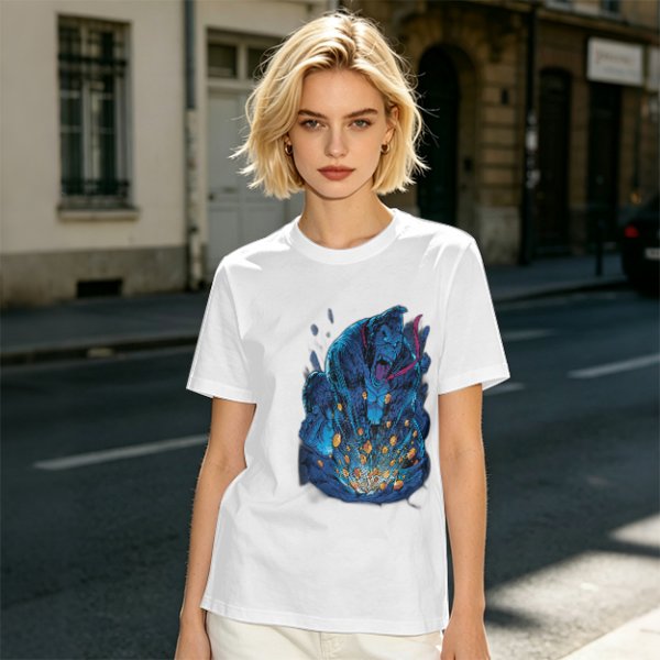 Olive T-Shirt With Blue Fantasy Monster Graphic Print