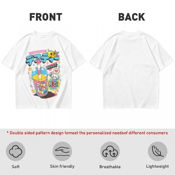 Oversized Graphic Tee with Death Flavor Bubble Tea Print