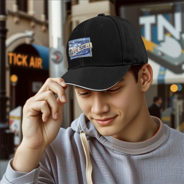 Black Baseball Cap with Blue Shell Brewing Co Mushroom White IPA Print
