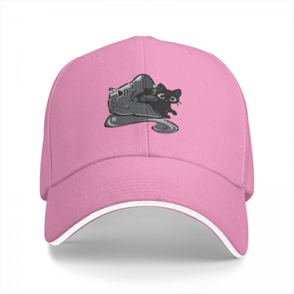 Black Baseball Cap with Black Cat and Wizard Hat Graphic