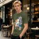 Olive T-Shirt With Cute Cats Enjoying Pizza And Snacks Print