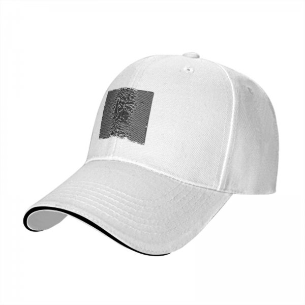 Black baseball cap with iconic Unknown Pleasures graphic print