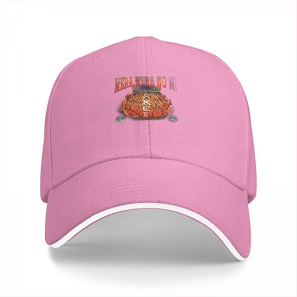 Black baseball cap with flame devil fruit graphic and text