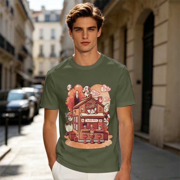Anime Style Restaurant Scene Graphic T-Shirt Artwork