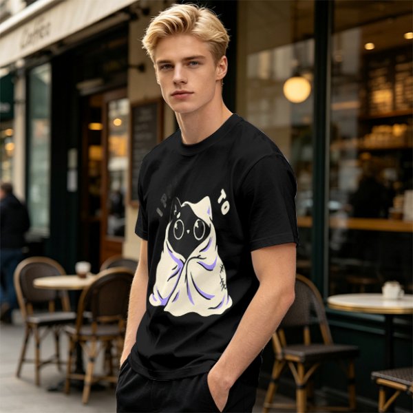 Olive T-shirt with Cute Black Cat Wrapped in Blanket Graphic