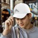 Black baseball cap with shark graphic and 'NO' text print