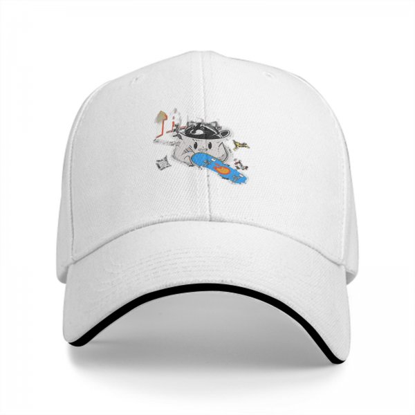 Black Baseball Cap With Raccoon Skateboarding Graphic