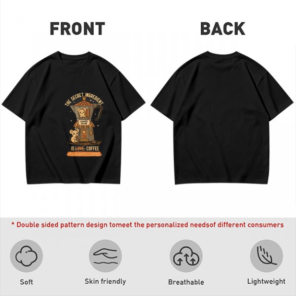 Olive t-shirt with coffee moka pot mouse shop graphic and coffee love quote