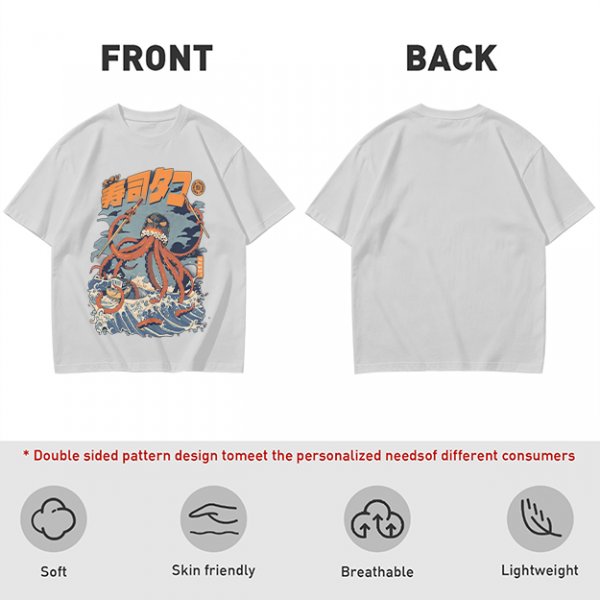 Japanese octopus sushi wave graphic t-shirt design