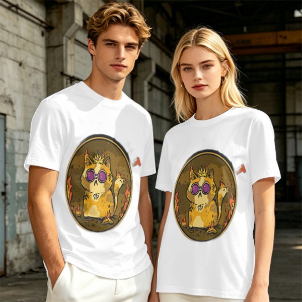 Olive T-Shirt With Flaming Royal Cat Portrait Print