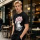 Olive T-shirt with Totoro and Cherry Blossom Tree Art Print
