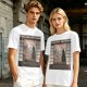 Olive T-Shirt with Japanese Shinto-inspired Window Landscape Print