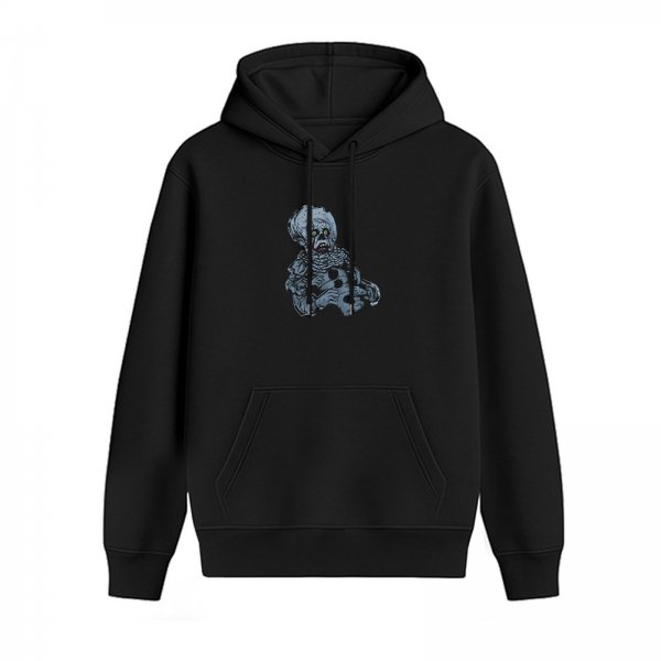 Black Hoodie With Creepy Clown Graphic Print