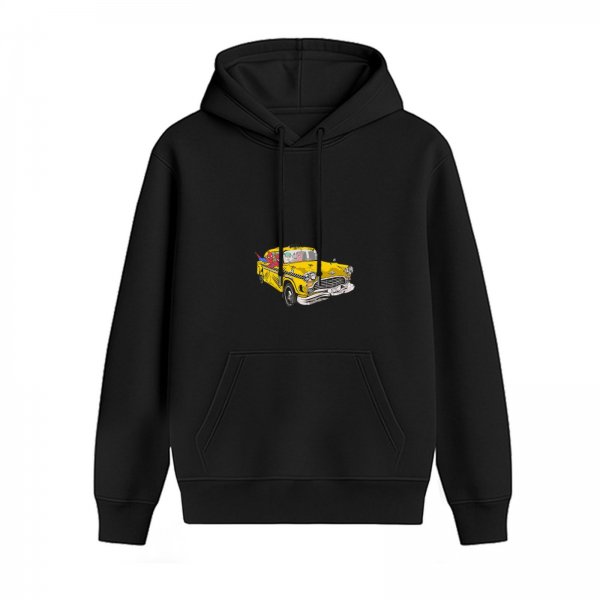 Black Hoodie With Vintage Yellow Taxi Graphic Print