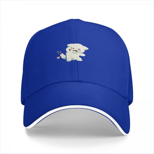 Black Baseball Cap With Cute Angry White Creature Graphic