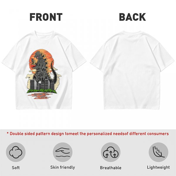 Godzilla Eating Ramen Sunset City Graphic T-Shirt