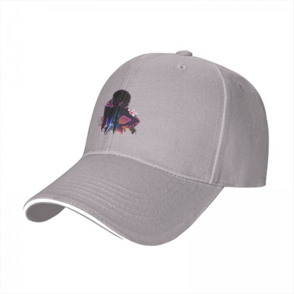 Black baseball cap with anime silhouette and star graphic design