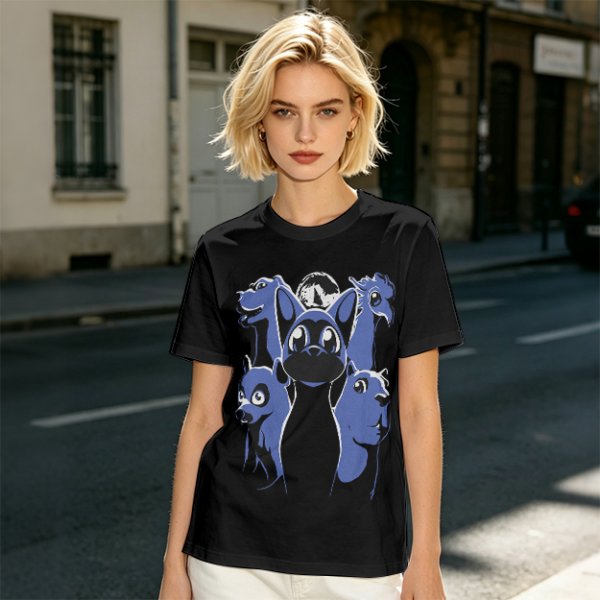Olive T-Shirt With Blue Fantasy Animal Heads Graphic Print