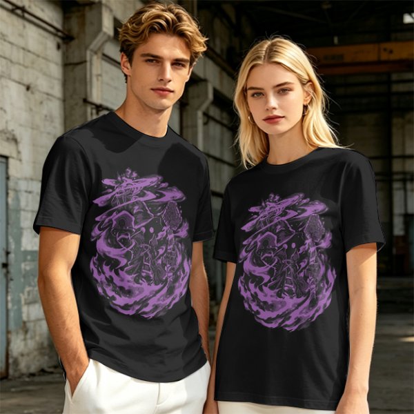 Olive Green T-Shirt with Purple Abstract Swirling Graphic Print