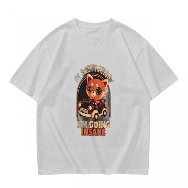 Olive T-Shirt With Red Panda Driving Car 'Destination? I'm Going Insane' Print