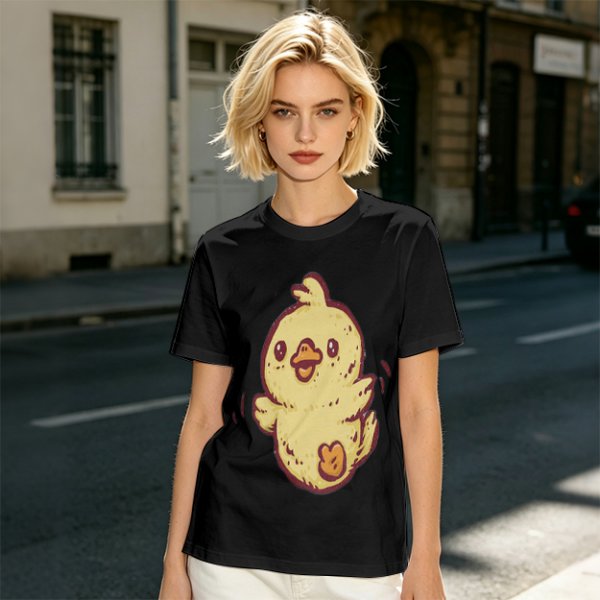 Olive T-Shirt With Cute Cartoon Chick Graphic