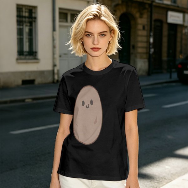 Olive Green T-Shirt With Cute Smiling Potato Graphic
