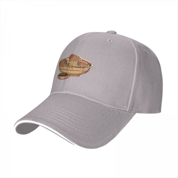 Black Baseball Cap with Ramen Bowl Graphic Print