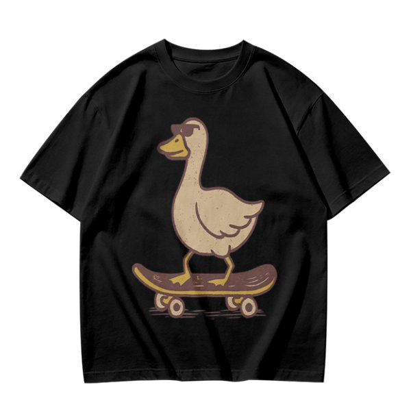 Olive T-Shirt Featuring a Cool Duck Wearing Sunglasses Riding a Skateboard
