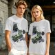 Olive T-shirt with cartoon lizard bench pressing weights in gym mirror