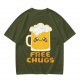 Olive Green T-Shirt With Cute Kawaii Beer Mug Free Chugs Print