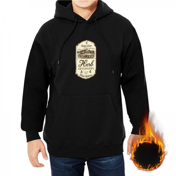 Black Hoodie with Vintage Wine Label Graphic Print