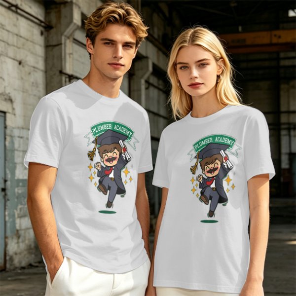 Plumber Academy Graduate Cartoon Character Graphic T-Shirt