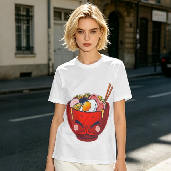 Olive T-Shirt With Cute Cartoon Ramen Bowl Graphic