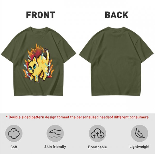 Olive T-Shirt With Super Saiyan Style Electric Cat Graphic