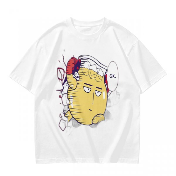 Oversized Olive T-Shirt with Saitama 'OK' Anime Graphic Print