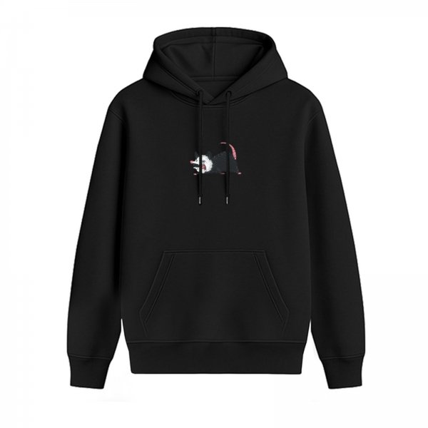 Black Hoodie With Cute Opossum Graphic Print