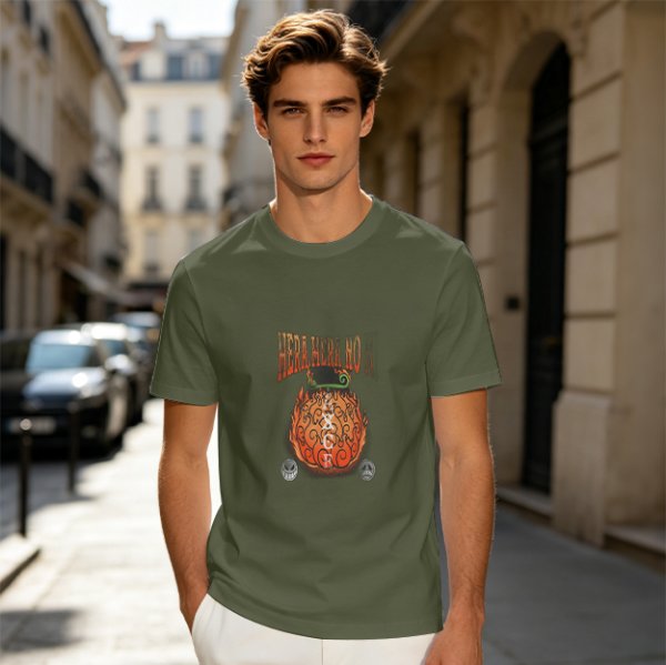 Olive T-Shirt with Flaming Devil Fruit Graphic Print
