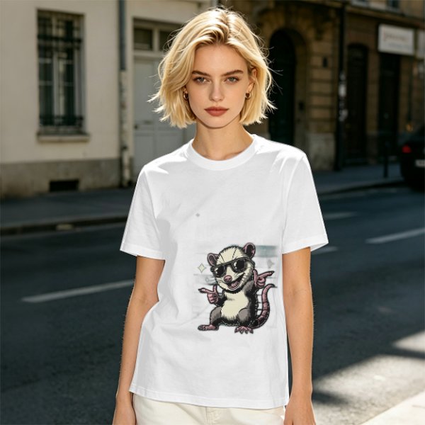 Olive T-Shirt With Cool Sunglass Wearing Opossum Graphic