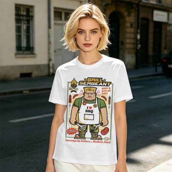 Grill Sergeant I Love BBQ T-Shirt with Funny Military BBQ Art