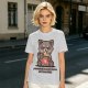 Olive t-shirt with a raccoon eating snacks and 'powered by pure spite and snackies' text