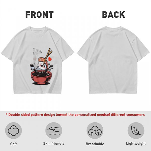 Olive T-shirt with Cute Sushi Dipping in Soy Sauce Graphic