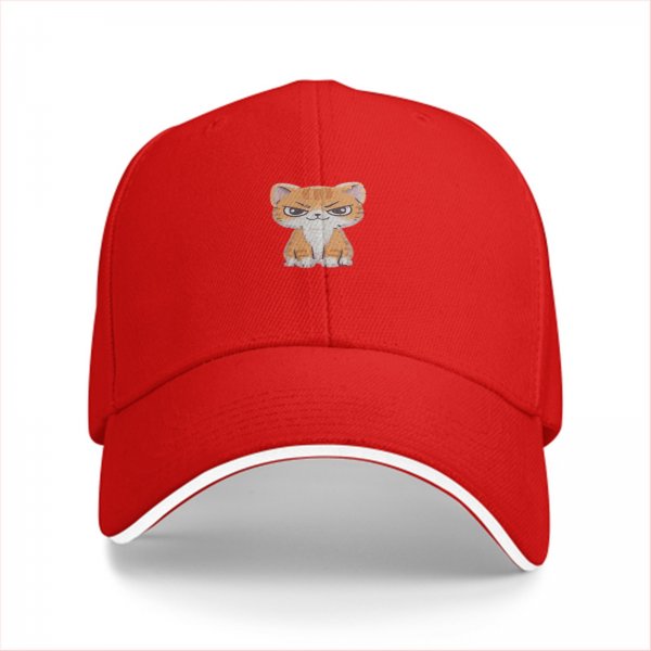 Black Baseball Cap With Grumpy Orange Kitten Graphic