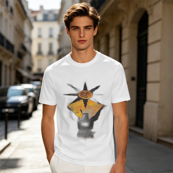 Olive Green T-Shirt With Sun And Dark Figure Graphic Print