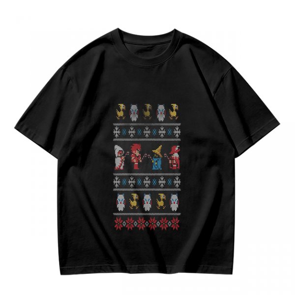 Olive T-Shirt With Final Fantasy Christmas Themed Pixel Art Print