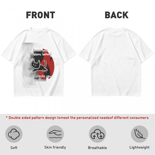 Olive graphic tee with funny cat and leave your problems behind quote