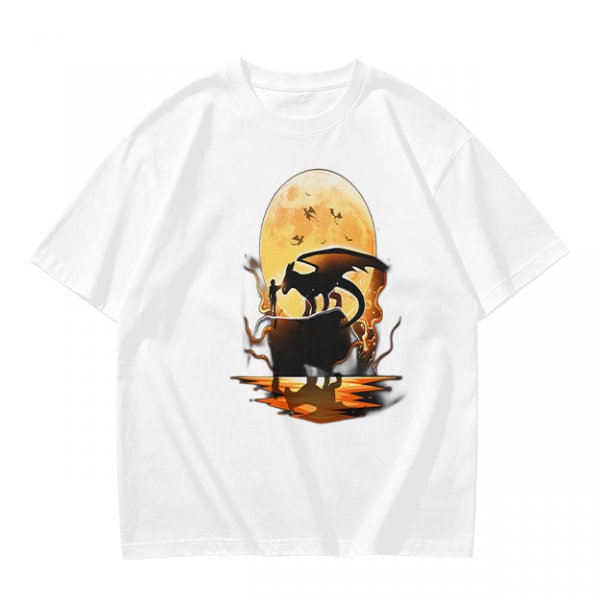 Olive T-Shirt With Dragon Silhouette Full Moon Graphic Print